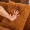 Compression Sofa: Combining Chaise Longue With 3 Seater, Wood Grain Chenille Fabric, Full Sponge Compression Sofa, Combined Sofa With 4 Pillows For Living / Home Furniture / Apartment - Orange - Image 6