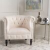 Celestialis - Upholstered Fabric Club Chair With Tub Design And Rolled Recessed Armrests - Beige - Image 10