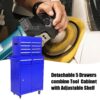 Rolling Tool Chest, 5 Drawer Tool Box Organizer With Lockable Wheels & Sliding Drawers & Detachable Top & Adjustable Shelf, Tool Storage Cabinet For Garage Workshop - Blue - Image 15