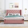Queen Size Storage Upholstered Platform Bed With Wingback Headboard And A Big Drawer - Pink - Image 11
