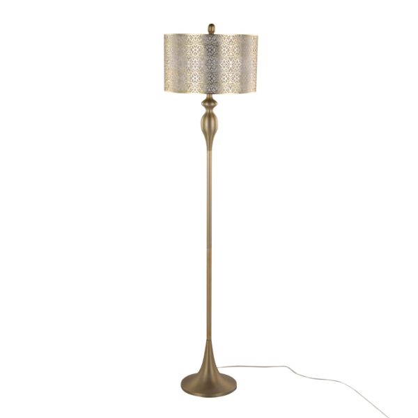 Ashland - Contemporary Floor Lamp With Laser Cut - Gold / Off White