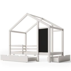 Twin House Bed With Blackboard And Drawers, 2 Assembly Options - White
