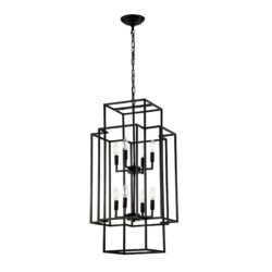 8 Light Metal Lantern Tiered Pendant Hanging Light Fixtures, Industrial Farmhouse Adjustable Height Chandeliers For Dining Room Hallway Foyer Entryway (E12 Bulbs Not Included) - Matte Black