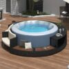 Spa Surround Spa Frame Patio Rattan Sofa Set With Storage Spaces, Mini Sofa And Comfortable Cushion For Patio, Backyard - Beige - Image 8