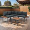 4 Piece L-Shaped Patio Wicker Outdoor 5 Seater Sectional Sofa Seating Group Conversation Sets With Side Table & Cushions - Dark Gray - Image 2