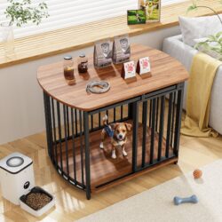 Furniture Style Dog Crate For Small And Medium Dogs, Wooden Cage Indoor Kennel Furniture, Modern Dog Crate End Table With Double Doors - Brown