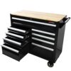 9 Drawer Multifunctional Steel Tool Cart With Wheels And Wooden Top - Black - Image 7