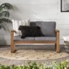 Contemporary Solid Acacia Wood Loveseat With Cushions - Brown - Image 3