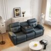 Genuine Leather Non-Power Reclining Sofa With Drop Down Table, Stainless Steel Cupholders And Magazine Bag - Blue - Image 5