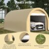Outsunny - 10' x 16' Carport, Heavy Duty Portable Garage Storage Tent With Large Zippered Door, Anti-Uv Pe Canopy Cover For Car, Truck, Boat, Motorcycle, Bike, Garden Tools, Outdoor Work - Beige - Image 4