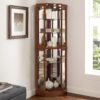 6 Shelf Corner Curio Display Cabinet With Lights, Mirrors And Adjustable Shelves (E26 Light Bulb Not Included) - Walnut - Image 4