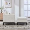 Farmhouse Upholstered Accent Chair With Ottoman, Wood Base, Reversible Lid Coffee Table For Living Room Or Office - Ivory - Image 5