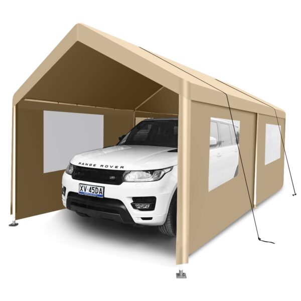 Carport, 10x20 Heavy Duty Portable Carport Garage Tent For Outdoor Storage Shelter - Khaki
