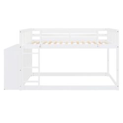 Full Over Full Bunk Bed With Storage And Shelves And Elegant Durable Design - White
