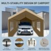 Carport, 10x20 Heavy Duty Portable Carport Garage Tent For Outdoor Storage Shelter - Khaki - Image 4