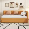 Upholstered Daybed With Trundle Twin Size Sofa Bed Frame No Box Spring Needed, Linen - Yellow - Image 12
