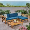 Radiat 5 Piece Outdoor L Shaped Sof Set With Coffee Table And Water Resistant Cushions - Teak - Image 6