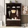 Hall Tree With 3 Hooks, Coat Hanger, Entryway Bench, Storage Bench, 3 In 1 Design, For Entrance, Hallway Tiger - Brown - Image 3
