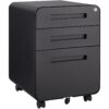 3 Drawer Mobile File Cabinet Under Desk Office, Simple Style Versatile Storage Cabinet For Legal / Letter / A4 Files, 5 Wheel Design Anti-Tilting Cold Rolled Steel Waterproof Moisture-Proof - Black - Image 3