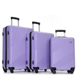 3 Piece Luggage Sets Lightweight Suitcase With Two Hooks, Spinner Wheels, (20/24/28) - Light Purple