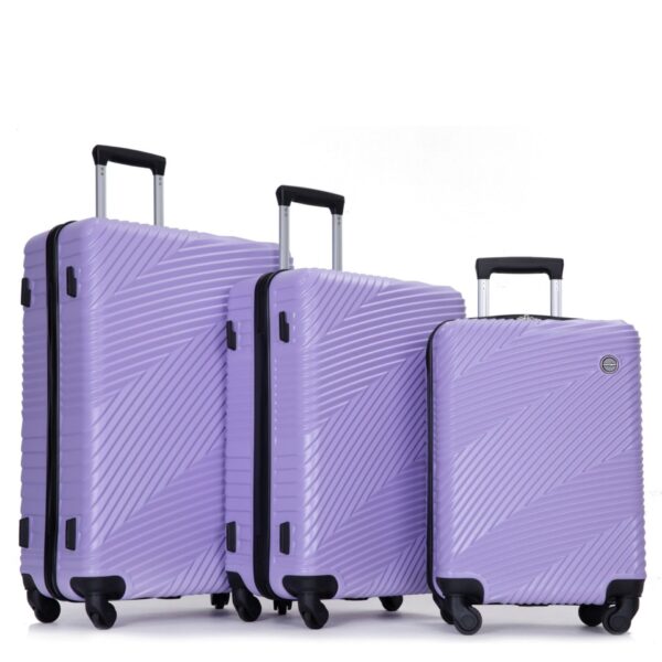 3 Piece Luggage Sets Lightweight Suitcase With Two Hooks, Spinner Wheels, (20/24/28) - Light Purple
