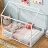 Full Size Metal House Bed With Fence And Door - White - Image 5