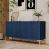 Modern 4 Door Sideboard With Creative Carved Surface And Adjustable Shelves - Light Blue - Image 4