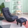 Adjustable Japanese Reclining Floor Chair Sofa With Metal Frame For Living Room & Balcony - Navy - Image 15
