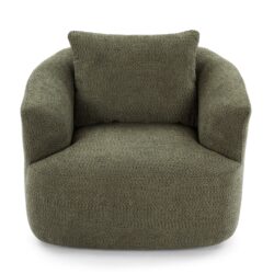 360° Swivel Chair, Chenille Upholstered Barrel Sofa Chair With Throw Pillow, For Living Room, Office - Green