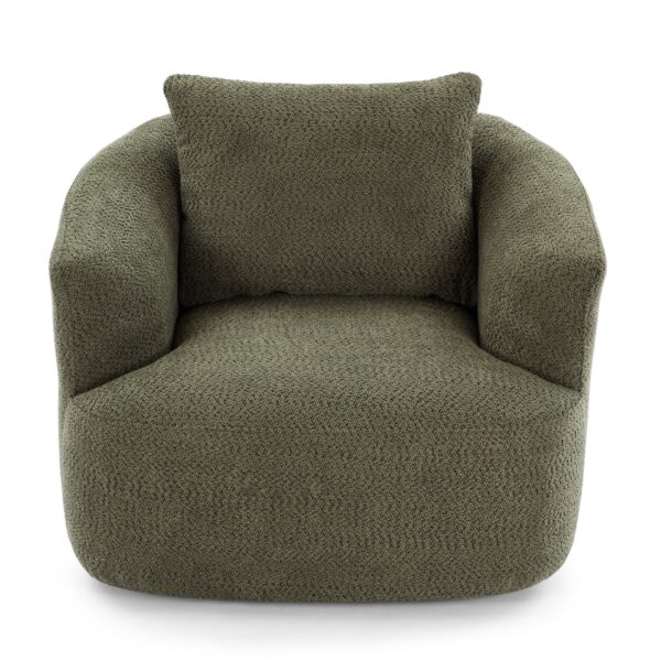 360° Swivel Chair, Chenille Upholstered Barrel Sofa Chair With Throw Pillow, For Living Room, Office - Green
