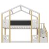 Twin Over Twin House Bunk Bed With White Storage Staircase And Blackboards - White - Image 7