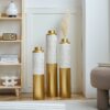 Modern Droplet Shaped Floor Vase Set Honeycomb Design, 3 Piece Metal Decorative Vases For Home Interior Display - Gold / White - Image 21