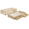 Twin Size Daybed With Fence Guardrails And 2 Drawers, Versatile Split Floor Bed & Daybed - Natural - Image 4