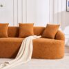 Compression Sofa: Combining Chaise Longue With 3 Seater, Wood Grain Chenille Fabric, Full Sponge Compression Sofa, Combined Sofa With 4 Pillows For Living / Home Furniture / Apartment - Orange - Image 4