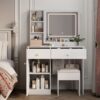 Fashion Vanity Desk With Mirror And Adjustable Lights, Makeup Table Set With 2 Drawers - White - Image 2