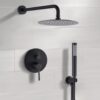 Round Rain Shower Head And Handheld Shower Set With Brass Construction - Matte Black - Image 4