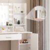 Vanity Desk With Mirror & Light, Large Drawer Three Level Storage Dresser, 3 Lighting Modes Adjustable Brightness, Bedroom Dressing Table (With Stool) - White - Image 4
