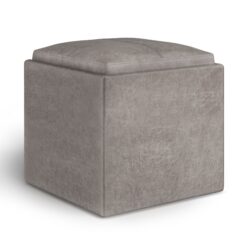 Rockwood - Cube Storage Ottoman With Tray - Distressed Gray Taupe