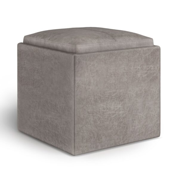 Rockwood - Cube Storage Ottoman With Tray - Distressed Gray Taupe