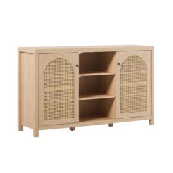 Transitional 2 Door Sideboard With Arched Rattan Panels - Light Brown