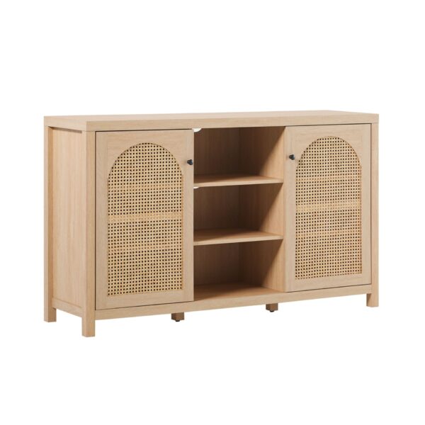 Transitional 2 Door Sideboard With Arched Rattan Panels - Light Brown