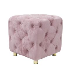 Modern Velvet Upholstered Ottoman, Exquisite Small End Table, Soft Foot Stool, Dressing Makeup Chair, Comfortable Seat For Living Room, Bedroom, Entrance - Pink
