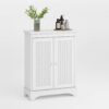 White 2 Door Rattan Storage Cabinet With Adjustable Partition, Medieval Modern Independent Buffet Cabinet, Multifunctional Decorative Cabinet Suitable For Living Room, Kitchen, Bathroom - White - Image 12