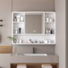Aluminium Medicine Cabinet Mirror With 3 Colors LED Light And Defogging Function - White - Image 2