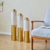 Modern Droplet Shaped Floor Vase Set Honeycomb Design, 3 Piece Metal Decorative Vases For Home Interior Display - Gold / White - Image 6