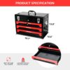 Portable 20" Steel Tool Box With 3 Drawers And Metal Latch Closure - Black / Red - Image 8