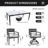 7 Pieces Modern Outdoor Patio Dining Set, Rectangular Dining Table, 4 Chairs & 2 Swivel Rockers, Sunbrella Cushions - Ember Black / White - Image 8