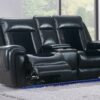 Clark - Blanche / Velvet Power Console Reclining LS With LED - Black - Image 3