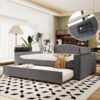 Full Size Upholstered Daybed With Storage Armrests, Trundle And Latest Integrated Bluetooth Audio System, Teddy Fleece - Gray - Image 13