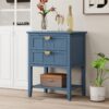 2 Drawer Side Table, American Style, End Table, Suitable For Bedroom - Blue - Image 4